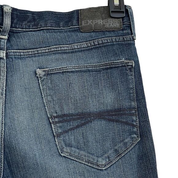 Express SZ 34x34 Alec Super Skinny Jeans Whiskered Pockets Mid-Rise Distressed - Picture 7 of 10